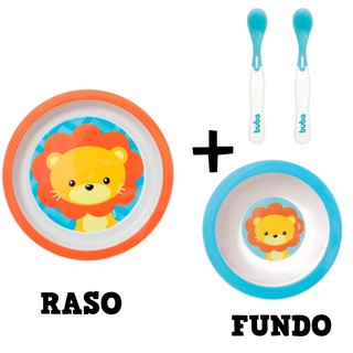 Kit Introdução Alimentar Prato Raso Fundo e Colher Bebê infantil de Leão Buba Pratinho Colher Termossensível