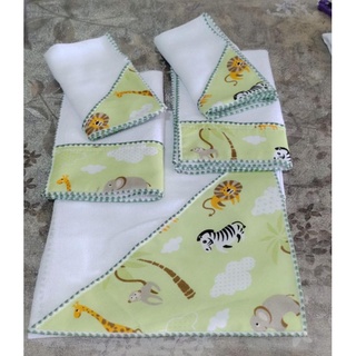kit maternidade 1 manta + 2 fralda de boca + 2 toalhas de ombro em tecido fralda 100% algodão