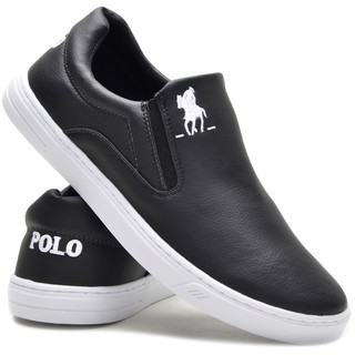 Tênis Masculino Original Polo Plus Slip On Confortável Casual Branco Preto