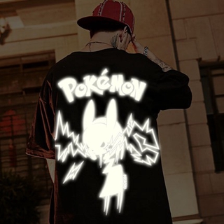 Camiseta Masculina De Manga Curta Com Estampa Do Pikachu Reflexivo / Hip Hop / Rua / Hip Hop