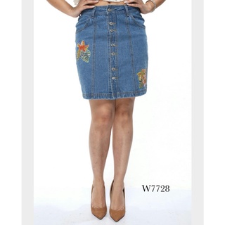 Saia Feminina Jeans com Bordado de Flores-W7728