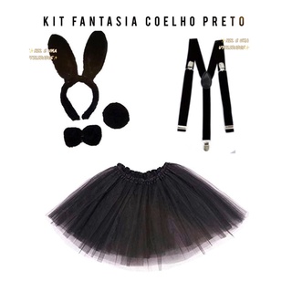 Kit Coelhinha - saia de tule rabinho gravata suspensório Fantasia Coelho Halloween Carnaval Cosplay