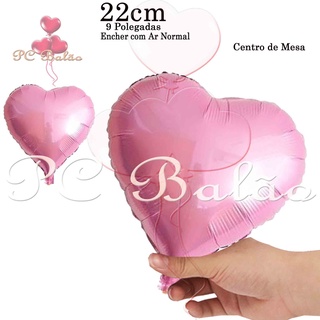 Balão Metalizado Coração Pequeno ROSA CLARO 22cm 9 Polegadas Festa Decoração (1)