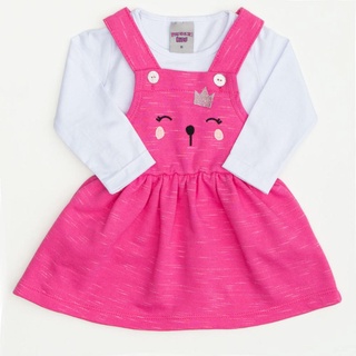 Salopete em Moletom Pink Ursinho e Blusa Branca para Bebê Menina