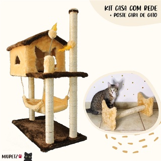 Kit Arranhador Para Gato Casa Grande Com Rede + Poste Horizontal - Miupetz Store (1)