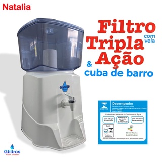 Filtro de água com CUBA DE BARRO Natalia NEW 6L + Vela Tripla Ação Antibacteriana com Boia