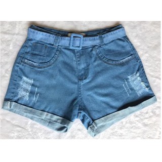 Short Feminino Jeans Curto Com Lycra Plus Size Barra Dobrada de fivela quadrada