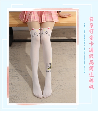 2021Japanese Lolita Socks Cute Fake Thight High Stitching Pantyhose Women Stockings Moon Cat Girl Fake High Tube Socks Anime kawaii (7)