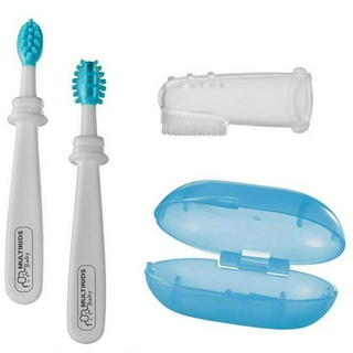 Kit escova Higiene Oral da boca do bebe para limpa e massagear Bocal Com Massageador Para Cocar Gengiva azul infantil