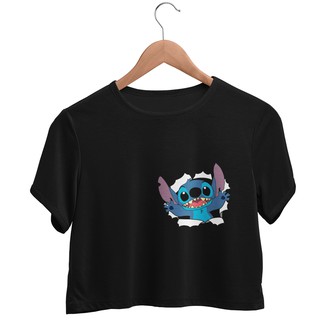 Camiseta Cropped Unissex Algodão Feminina Lilo Stitch Fofo Filme (1)