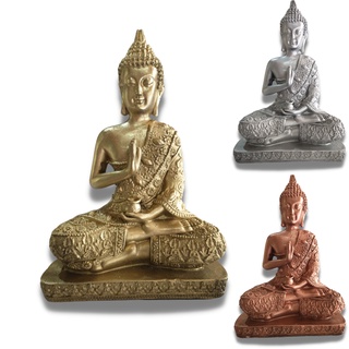 Buda Hindu Meditando Prosperidade 21cm Chakras Dourado Prata Cobre