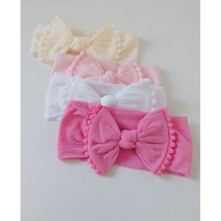 Turbante ,faixa de bebê , menina rosa, laço bebê , infantil com pompom, laço de faixa. (1)