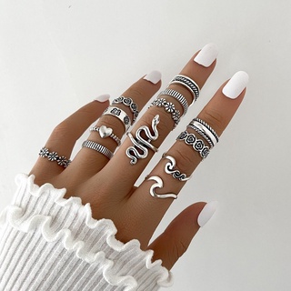 12pcs/sets Retro Alloy Snake Moon Ring Set Simple Style Female Jewelry 2021 Fashion Trend Jewelry Accessories