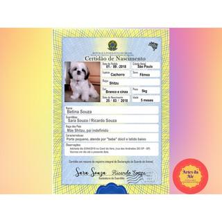 Certidão de Nascimento PET - Mimo Pet