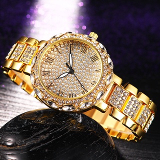 Relógio Feminino Dourado Gypsophila Diamante Com Pulseira De Aço/Escala Romana/Quente Para Senhoras (2)