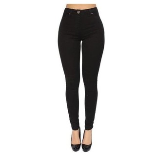 Calça Feminina Preta Jeans Slim Com Lycra Cintura Alta Poliester Elastano Algodão (1)