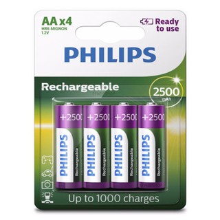 4 Pilhas Recarregáveis Philips Aa 2500mAh NFe Originais Pequena Prontas pro Uso RTU com Nota Fiscal