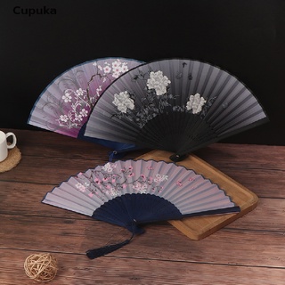 Cupuka Chinese Silk Cloth Folding Fan Bamboo Antiquity Folding Fan Painting Hand Fan BR
