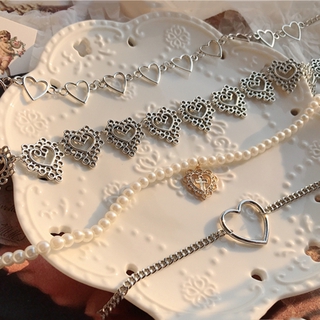 Gargantilha Feminina Em Formato De Coração Com Pérolas | Korean Heart-shaped Necklace Choker Vintage Pearl Chain Women Fashion Accessoies (2)