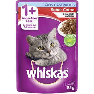 Ração Úmida Whiskas Sachê Carne ao Molho para Gatos Adultos Castrados