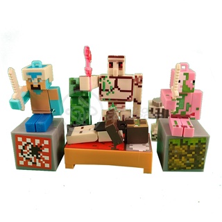 Kit Cartelado Conjunto Minecraft 2 Bonecos + 1 Villager + 1 Enderman + 1 Creeper + 1 Cama + Espadas
