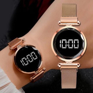 Relógio Digital Feminino Pulseira de aço/Relógio Touch Feminino Dourado Rose