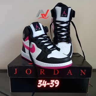 Tênis Nike Jordan Feminino Estofada Premium - Air Jordan 1 Preto-Pink-branco Mid Girls basketball (6)