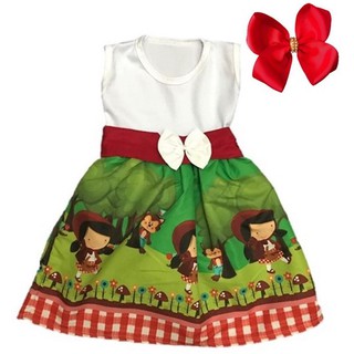 Vestido Infantil Temático Chapeuzinho Vermelho + Laço Boutique