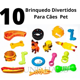 Kit 10 Brinquedos Pet Mordedores Diversos P/ Cachorros Pequenos Brinquedos Mordedor Pet Cachorro Filhotes Porte Médio