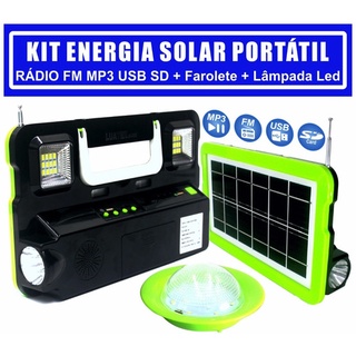 Kit Energia Solar Lanterna Led Rádio Fm Mp3 Pen Drive Usb Sd