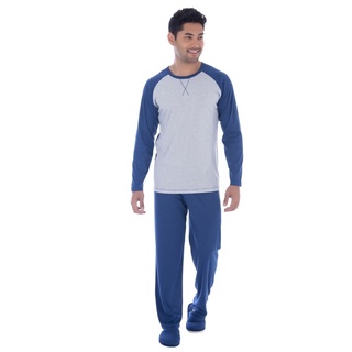 Pijama Masculino Plus Size Tecido Canelado Fechado De Inverno Blusa Manga Longa E Calca Lisa