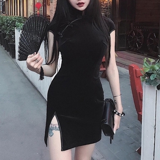 Dark Side Gothic Chinese Cheongsam Harajuku Bodycon Dress Vintage Split Dress (1)