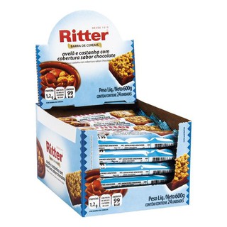 1 Caixa Barra de Cereal Avelã e Castanha com Cobertura de Chocolate - 24 Unidades X 25g - Ritter