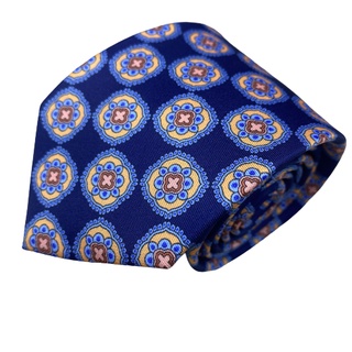 Gravata Tradicional Azul Estampada - Seda