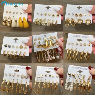 Korean Pearl Stud Earring Set Fashion Butterfly Diamond Gold Hoop Earrings Women Jewelry Accessories
