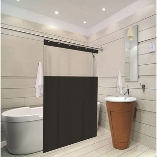 Cortina para Box de Banheiro Preta Visor Transparente Com Ganchos Plástico 100% PVC Decoração