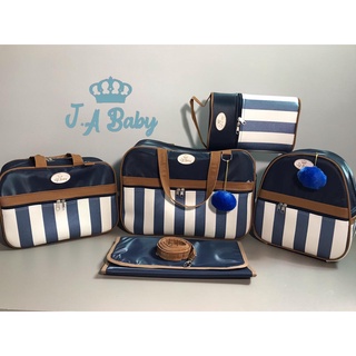 Kit de bolsa de maternidade de listras 5 peças com material de luxo e impermeável