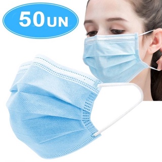 Kit 50 Máscara Descartável Tripla Camada Proteção Azul
