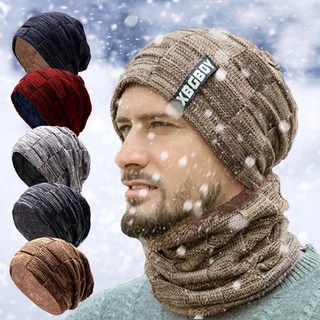 Mens Beanie Hat Winter Warm Woolly Hats Knit Ribbed Hiking Outdoor Plus Velvet Thicken Hedging Caps