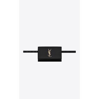 Yves Saint Laurent YSL (Laurennt) Bolsa De Cinto De Couro Autêntica Kate Preta