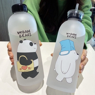 We Bare Bears 1000 Ml Copo De Água De Grande Capacidade Fosco Garrafa Plástico Com Tampa De Palha Panda Padrão Grizzly (1)