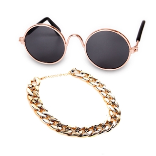 Spring and Autumn Pet Sunglasses Necklace Retro Set Fashion Cat and Dog Halloween Accessories (3)