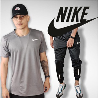 Kit Conjunto Nk Masculino Calça Jogger Com Bolsos Refletiva + Camiseta Dri Fit Tecido Leve