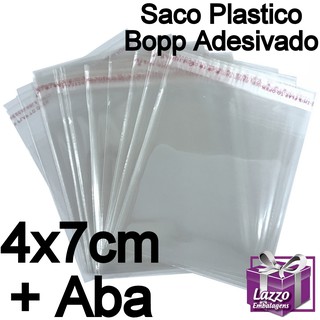 100 Saco Adesivado 4x7 cm + aba colante Saquinho Transparente Plástico atacado Lazzo Embalagens