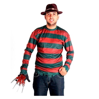 Fantasia Freddy Krueger Adulto Luxo de Halloween Com Garras e Chapéu