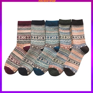 5 Pairs Vintage Style Thick Winter Warm One Size Casual Mens Socks for Hiking Men (2)