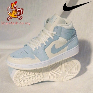 Tênis Nike AJ1 De Cano Alto Branco Azul Claro Para Casal Tamanho 36-44 De Corrida Basquete (7)
