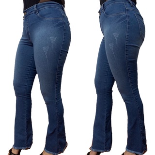 Calça jeans feminina cintura alta flare plus size
