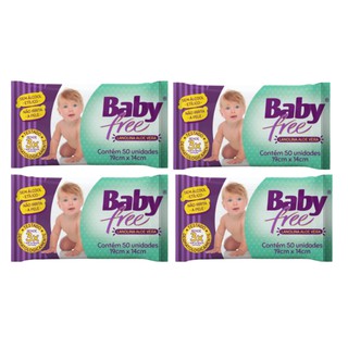 Kit com 4 Lenços Umedecidos Baby Free Toalha Umedecida Qualybless 4 Pacotes com 50 unidades (Total: 200 lenços) Original