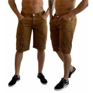 bermuda masculinas jeans kit com 2 Marrom em promoção ( Estoque limitado)